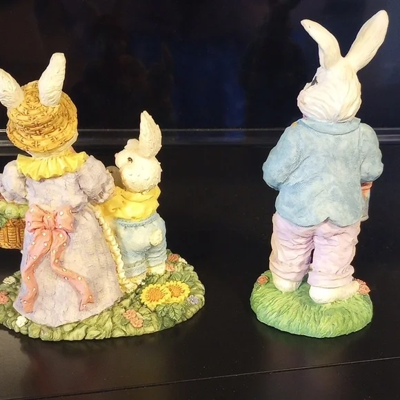 Easter Bunny Figurine Pair - Pastel Multi-Color Decorative Rabbits - Picture 2 of 6